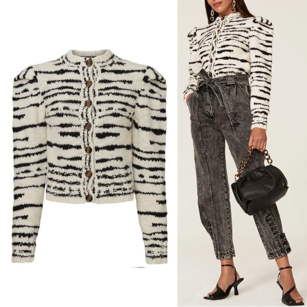 Ulla Johnson Skye Animal Print Cardigan 100% Merino Wool